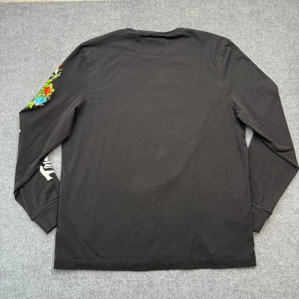 RARE True Religion Skull Bloom Flowers Sugar Skull Long Sleeve Tee Black Mens XL